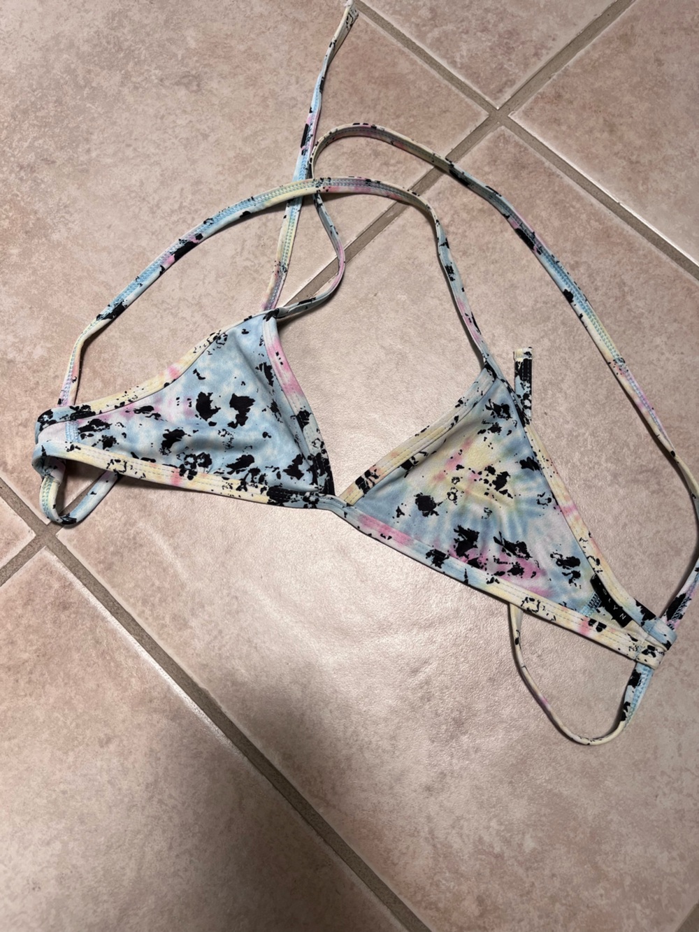 Mallyce x Jolyn  pastel tie-dye bikini top with black accents